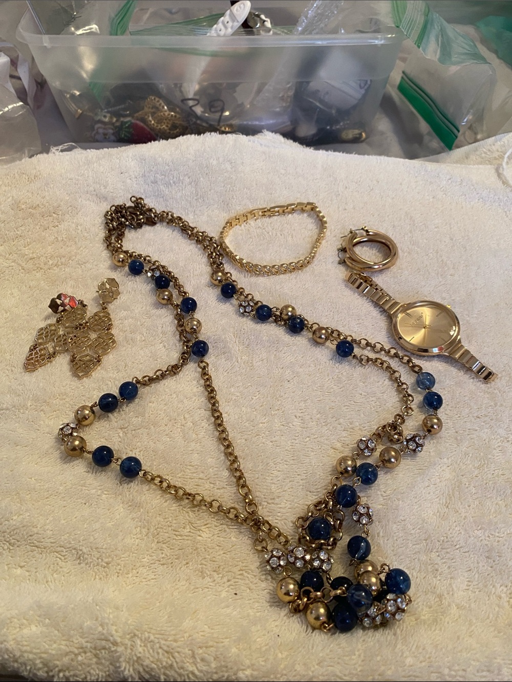 Gold & Navy Bead Statement jewelry set